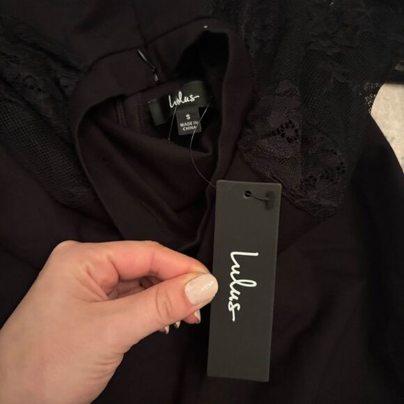 Lulus Bragging Rights Black Lace Long Sleeve Skater Dress Size Small NWT Goth - Picture 6 of 10